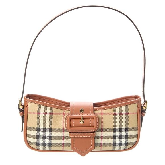 Burberry Check E-Canvas & Leather Shoulder Bag, Brown - Picture 1 of 4
